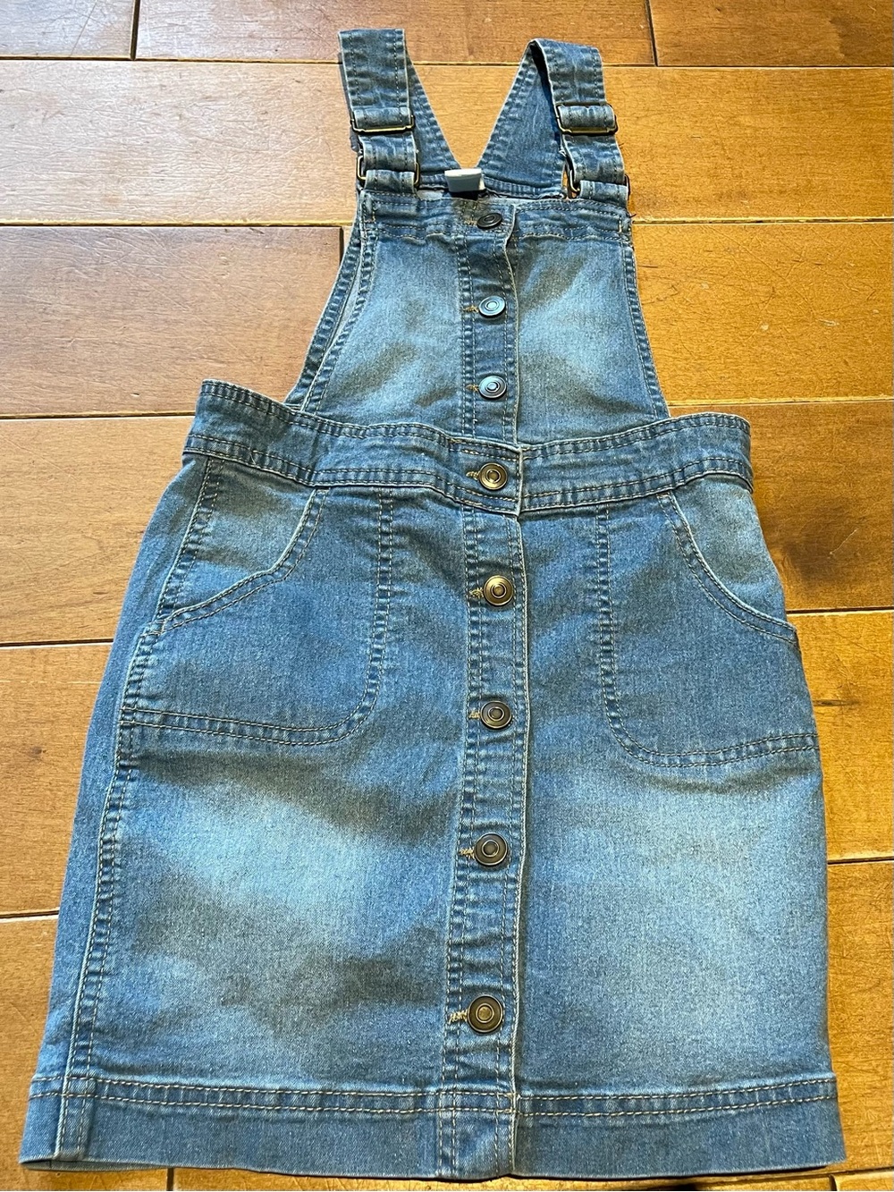 Girls Blue Denim Button-Front Overall Dress